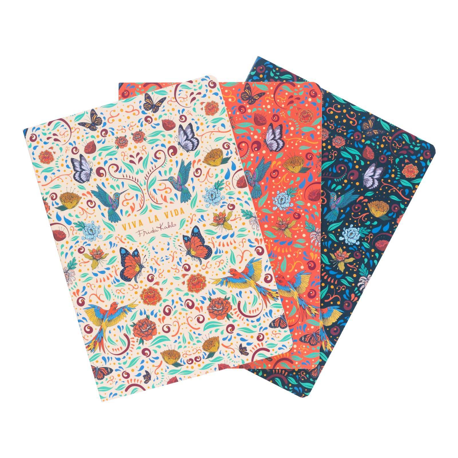 Grupo Erik A5 Notebook Set - Frida Kahlo Gifts | 3 A5 Notebooks - Lined, Plain, Dotted - 32 sheets (64 pages) | Flower Notebook, Cute Stationery Gifts Under 15 Pounds