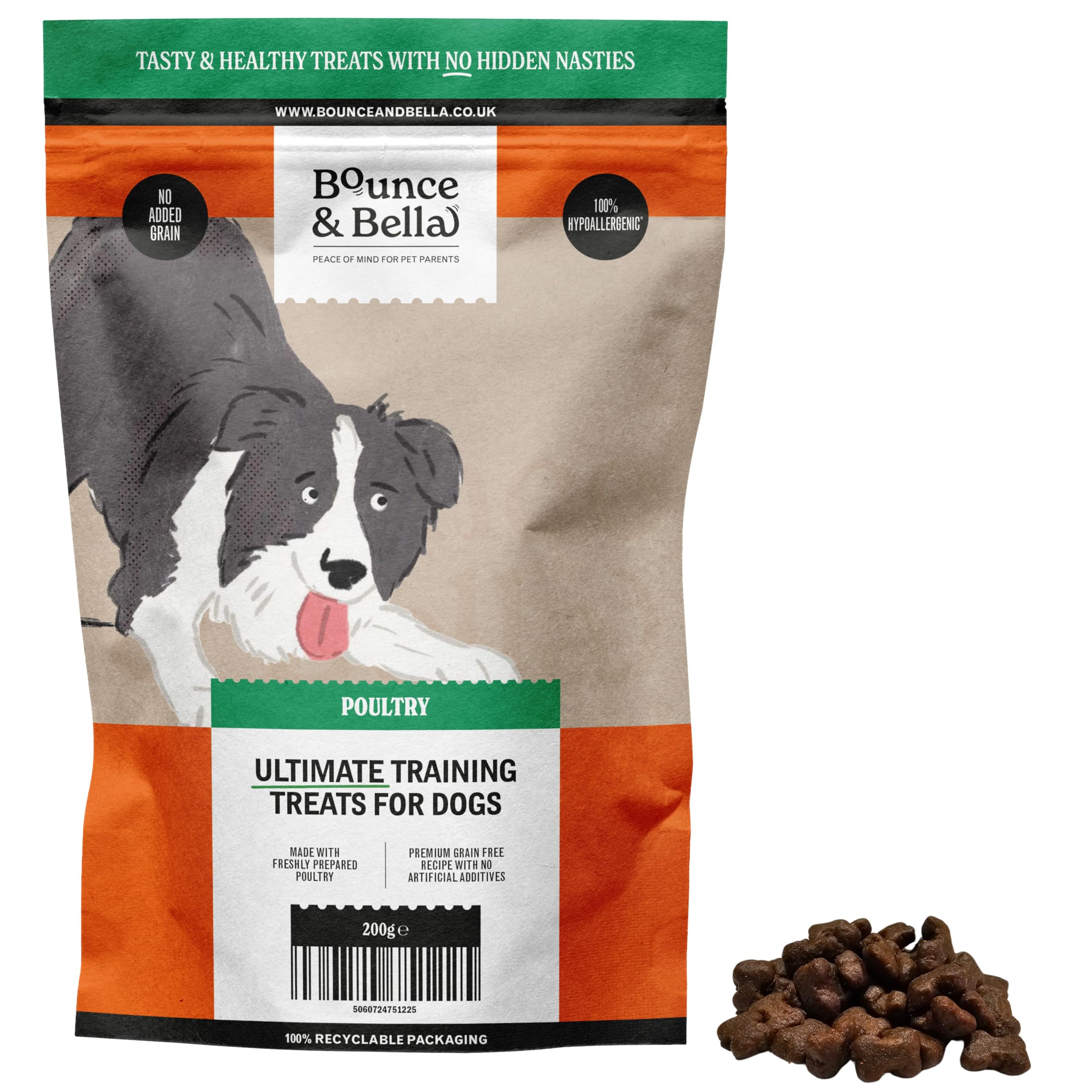 Bounce and Bella Grain Free Dog Treats - Healthy Training Treats - 80% Fresh Poultry, 20% Potato & Sweet Potato - Hypoallergenic for Dogs with Sensitive Stomachs (200g Pack) — image 1