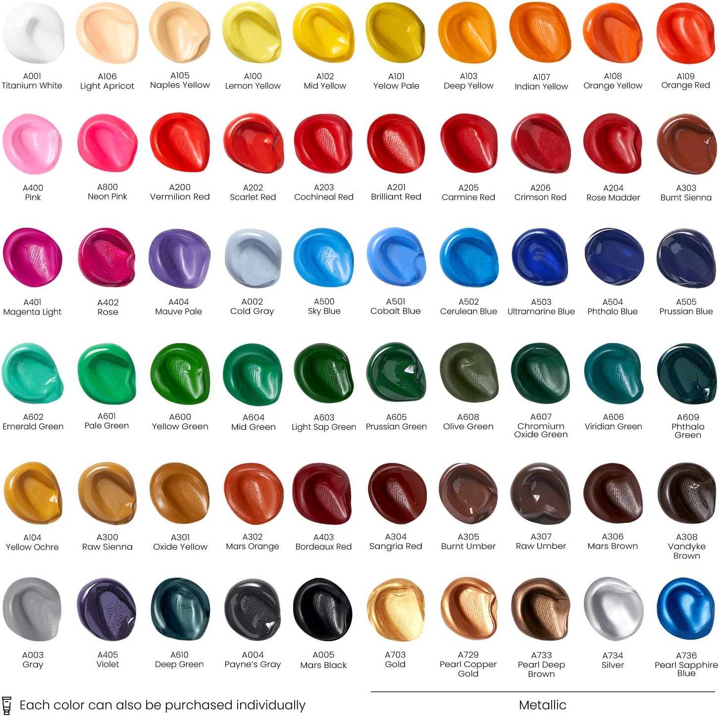 ARTEZA Acrylic Paint, Set of 60 Colors/Tubes (22 ml, 0.74 oz.) Art Supplies Paint Set, Rich Pigments, Non Fading, Non Toxic Paints for Artist, Hobby Painters & Kids, Ideal for Canvas Painting : Office Products