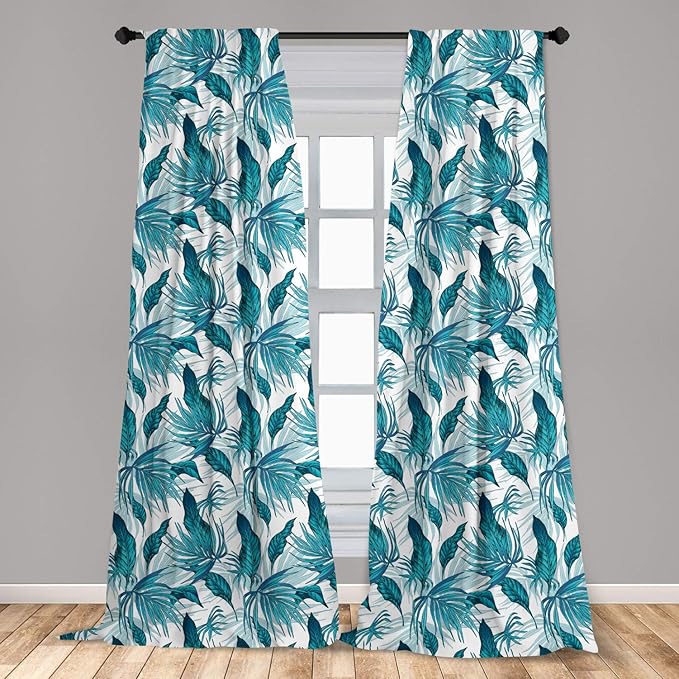 Ambesonne Vintage Green Curtains, Tropical Palm Tree Leaves