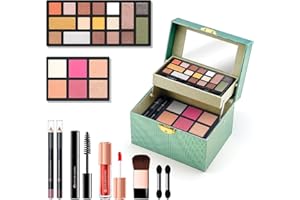 Color Nymph Beginner Makeup Kit For Teens, Girls Makeup kits With Recyclable And Key-Lockable Cabinet Included 17-Colors Eyeshadows Blushes Bronzer Highlighter Lipstick Brushes Mirror(Green)