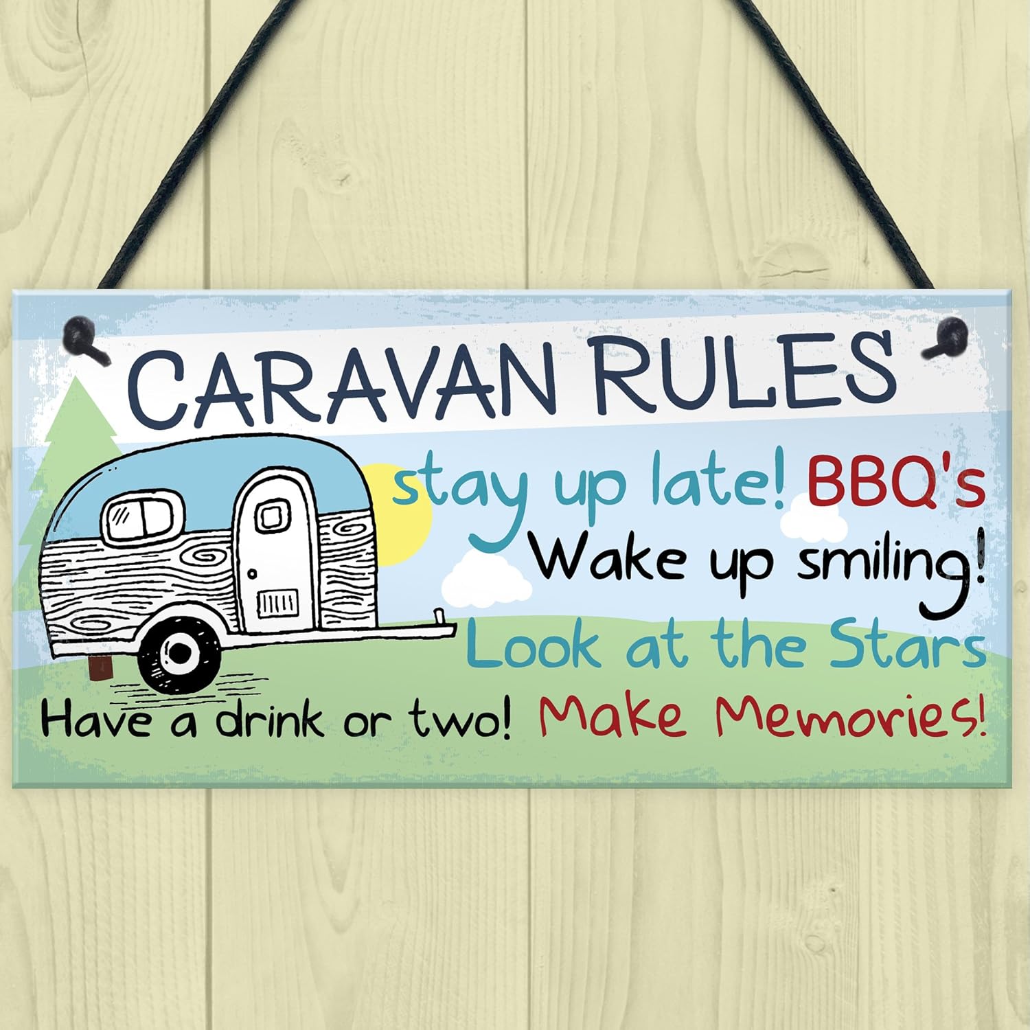 Red Ocean Caravan Rules Novelty Hanging Plaque Campervan Outdoor Garden BBQ Sign Retirement Friend Gift, white|black|green, 20 x 10 cm - Image 3