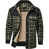 Eisctnd Men's Sherpa Lined Flannel Jacket Outdoor Long Sleeve Plaid Fleece Shirt Warm Casual Button Down Coat