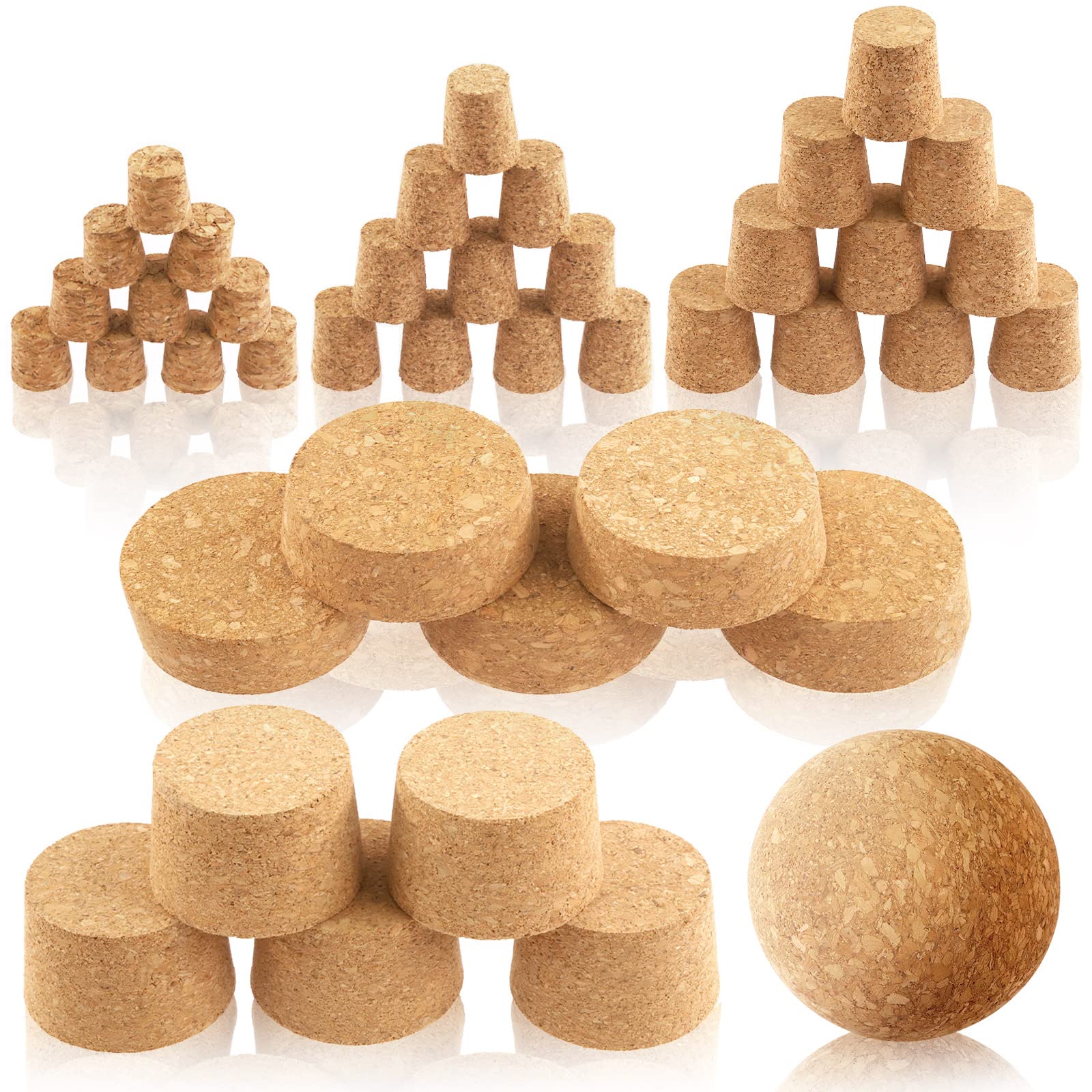Keadic 41 Pcs 6 Sizes Wooden Tapered and Ball Cork Plugs Assorted Set Natural Soft Wood Wine Bottle Stoppers Replacement for for Wine And Beer