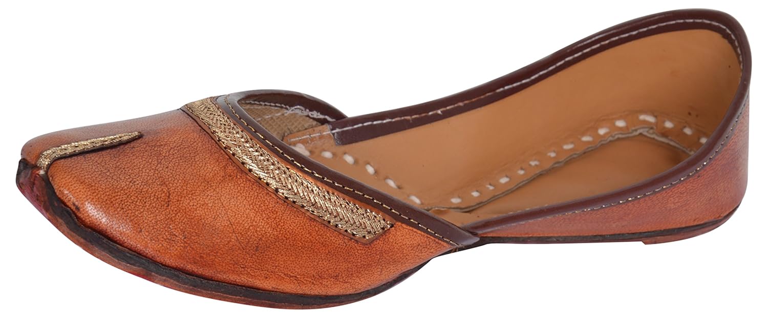 ampereus women's and girls leather jutti/mojari in brown color ethnic style