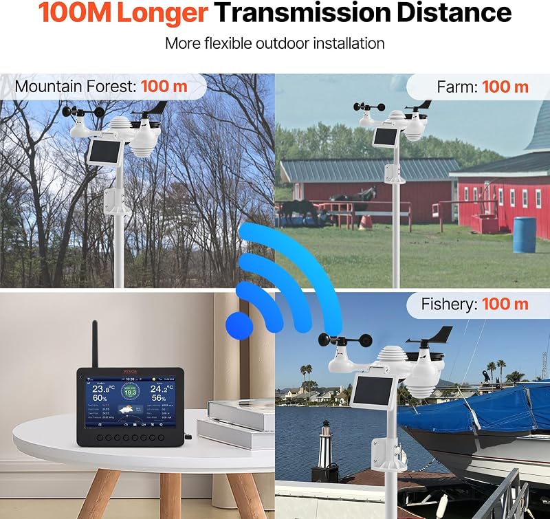 Stazione Meteorologica Wireless 7 in 1 con Wi-Fi, Display TFT Colorato 158 mm, Sensore Esterno Alimentato a Energia Solare, Include Temperatura Umidità Velocità Direzione Vento Precipitazioni