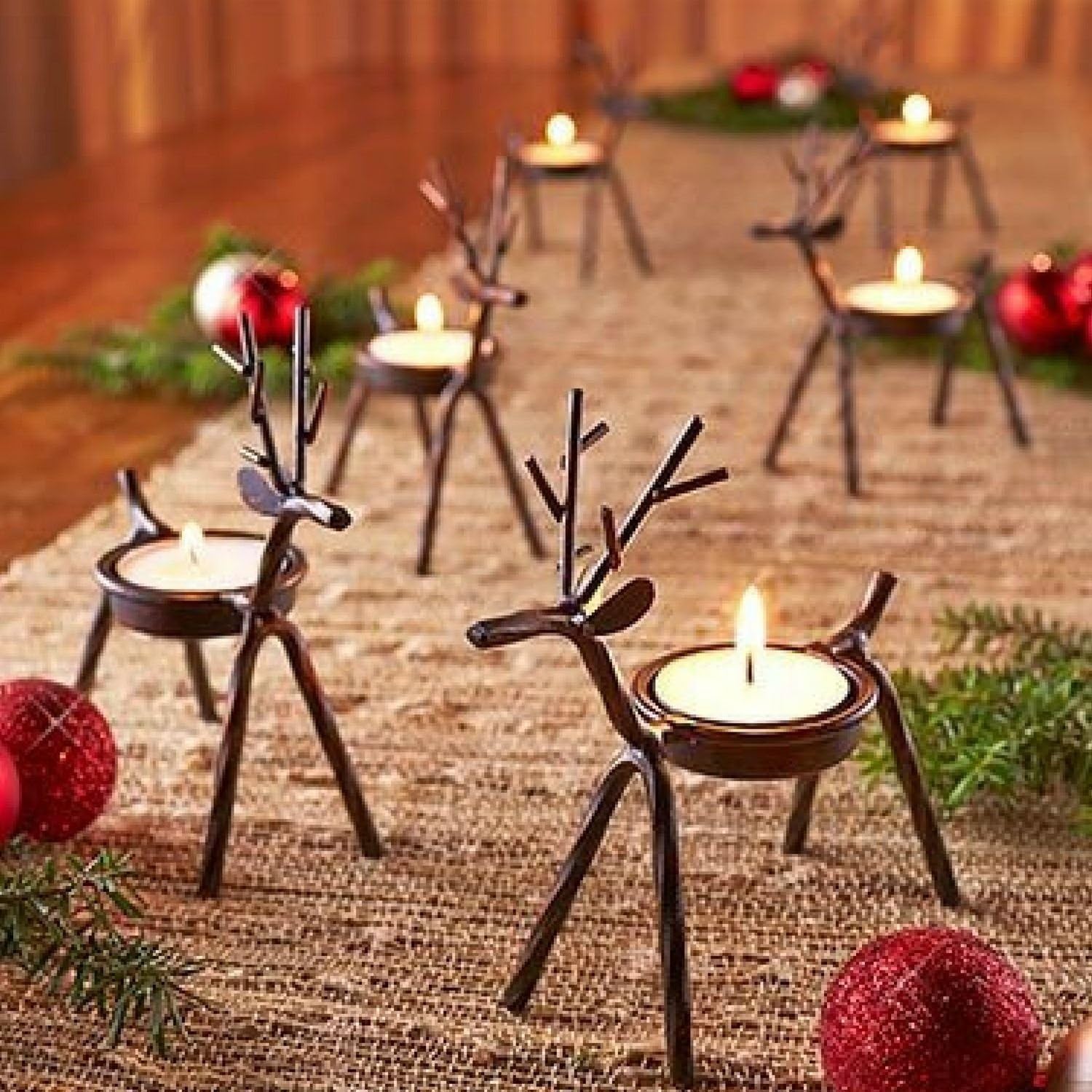 LXQ Candle Holder Set 6 Reindeer Tea Light Iron Christmas Holiday Home Decoration