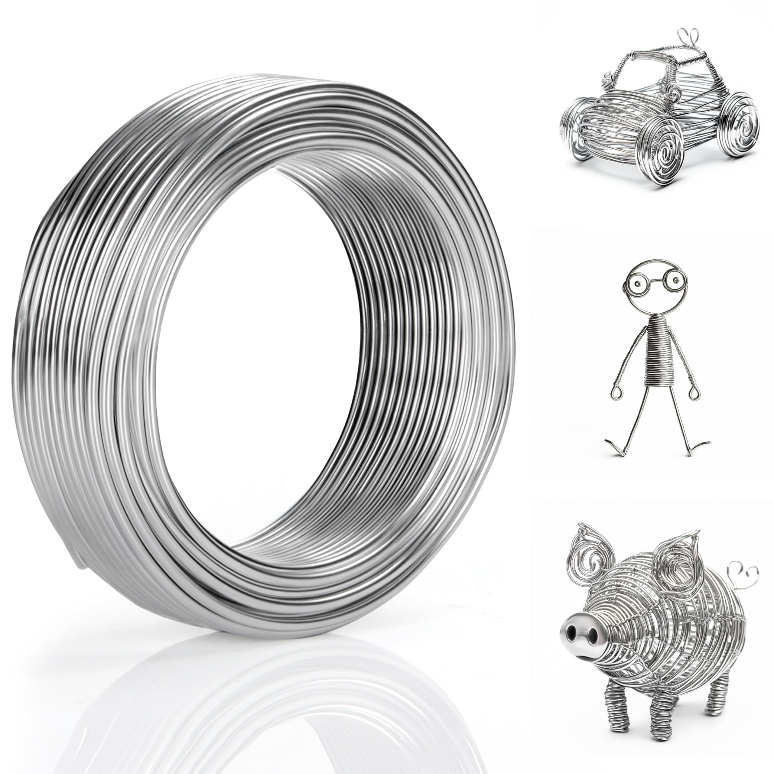Belle Vous Aluminium Wire for Jewellery (10m) - 3mm Flexible Aluminium Wire Rolls - For DIY Sculptures, Skeleton Modelling, Jewellery Making, Beads, Crowns & Bonsai