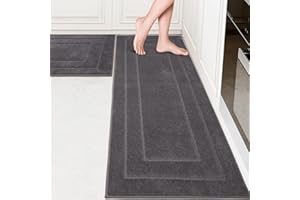 PURRUGS Machine Washable Kitchen Rug Set of 2, Non-Slip/Skid Kitchen Runner Rugs & Floor Mats, Super Absorbent Soft Standing Mats for Kitchen, Laundry & Sink, Rolled Packaging, Grey