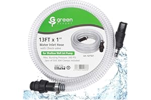 G GREEN EXPERT Green Expert 1" ID Inlet Hose Kit Installed with End Valve and Threaded Adapter, 13-Foot Transparent PVC Pipe for Shallow Well Pumps Booster system Water Intake, All-in-One Easy Installation
