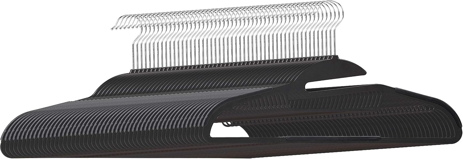 Amazon Basics Non-Slip Heavy Duty Plastic Hanger with Rubber and Horizontal Bar, Grey (50-Pack), 50 Pack - Image 4
