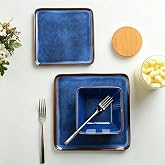 Melamine Dinnerware Set, 12-Piece Blue Square Plates and Bowls for 4, Unbreakable Dishes Set, Outdoor Use, Lightweight Dishware Set for Camping, Patio and RV, Dishwasher Safe