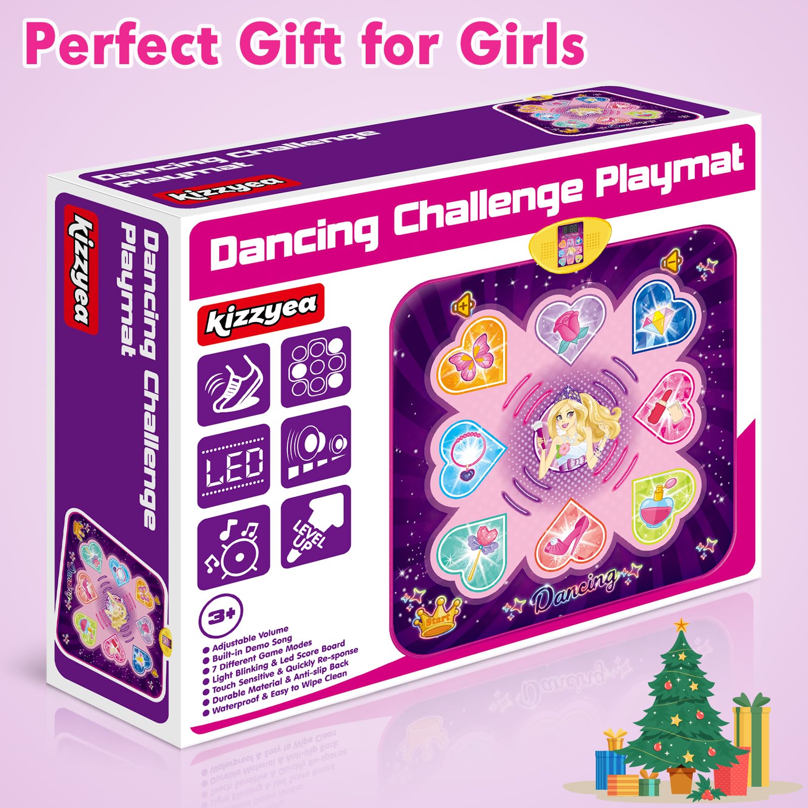KIZZYEA Dance Mat Toys for 3, 4, 5, 6, 7, 8+ Year Old Girls, Music Dancing Pad with 7 Game Modes, LED Lights, Built-in Music, Adjustable Volume, Birthday Gifts for 3-12 Years Old Girls