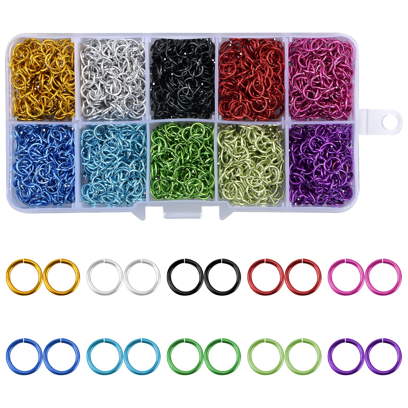 wangjiangda Open Jump Rings 2250 Pieces 6mm 10 Colors Aluminum Jewelry Connector with Box Jewellery Findings Split for Making Accessory,Earrings,Necklaces,Bracelet DIY