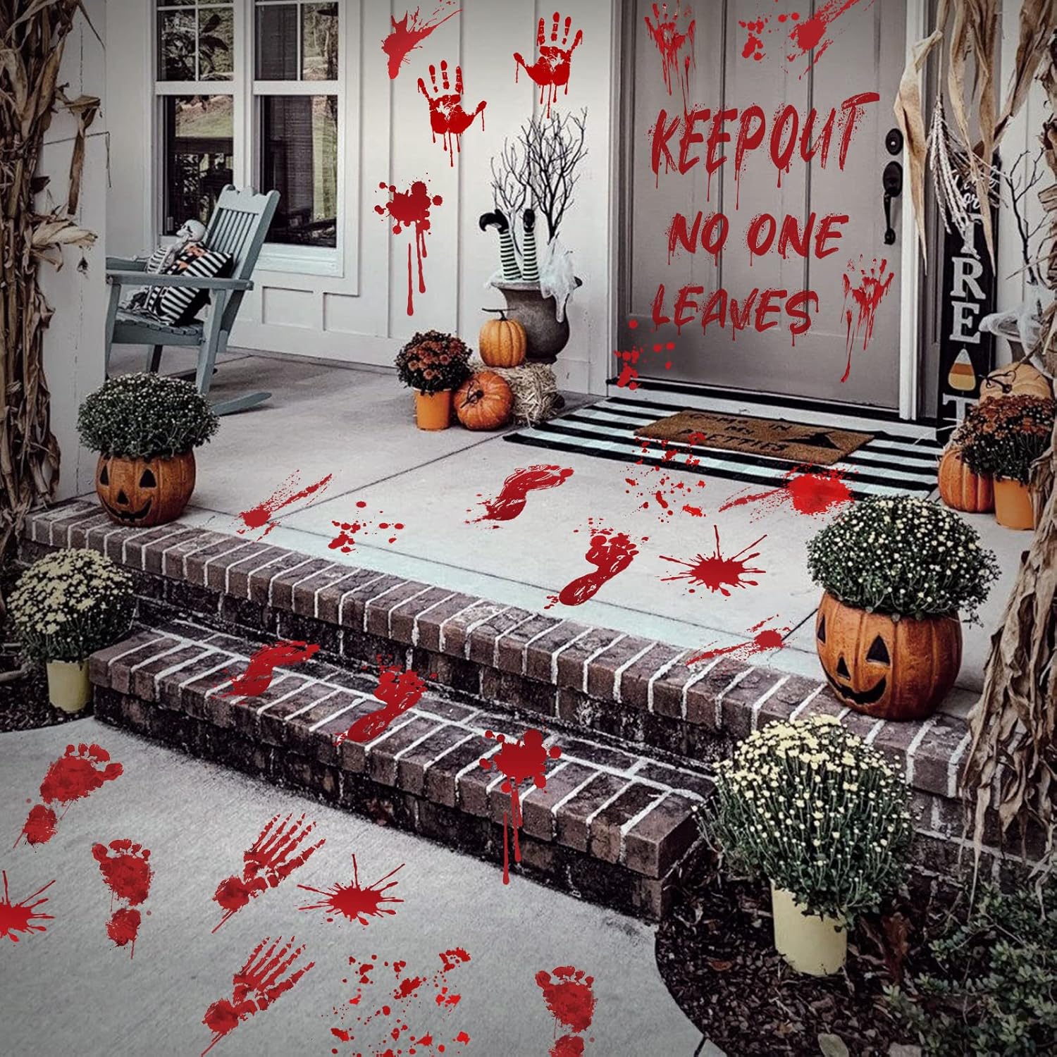 Window Treatments - Halloween Bloody Decorations, Bloody Handprint Footprint Floor Clings, Halloween Party Indoor Outdoor Wall Window Floor Stickers Clings