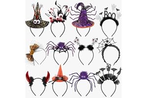 OUDDY PARTY 12Pcs Halloween Headband for Women Kids, Pumpkin Witch Hat Bat Ghost Devil Horn Skeleton Spider Boo Scary Halloween Headbands Holiday Accessories Favors Costume Cosplay Party Decorations Supplies