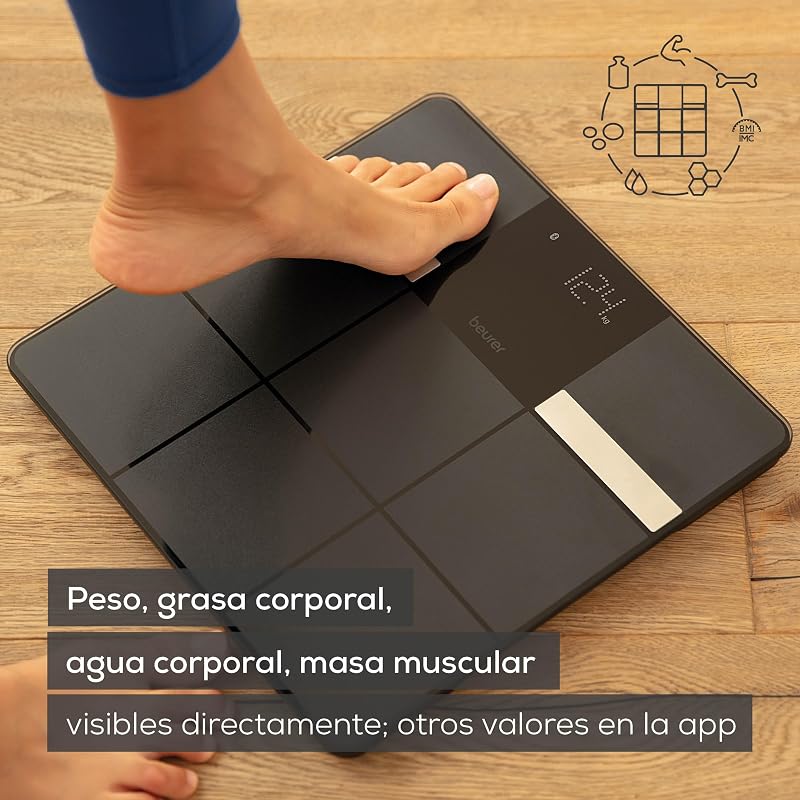 Balança pessoal Beurer BF 450 com ligação à aplicação, balança digital de gordura corporal com 17 valores de medição, estrutura de mosaico mate, 8 memórias de utilizador, 180 kg
