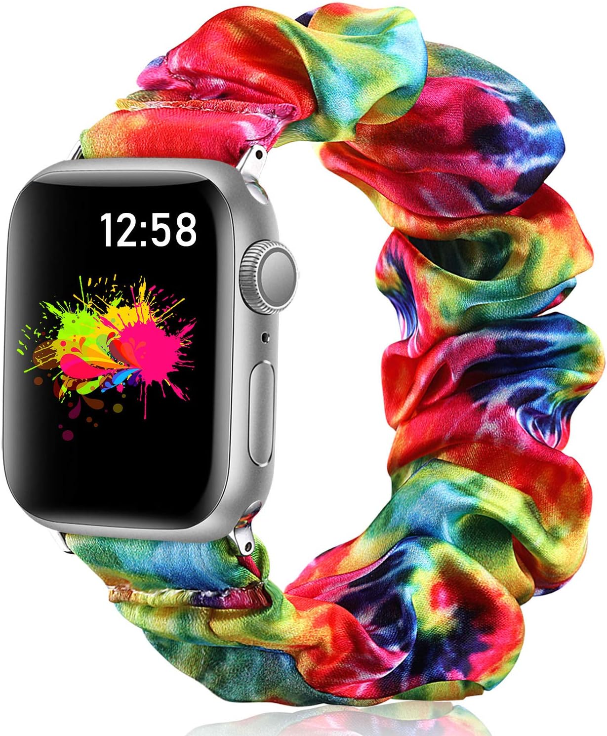 Vcegari Scrunchie Band for Apple Watch 42mm Series 3 2 1, Soft Fabric Printed Elastic Scrunchy Bracelet for iWatch 44mm SE Series 6/5/4 Women Girls, Tie Dye S/M