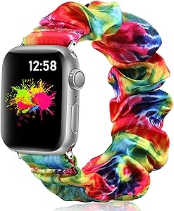 Vcegari Scrunchie Band for Apple Watch 42mm Series 3 2 1, Soft Fabric Printed Elastic Scrunchy Bracelet for iWatch 44mm SE Series 6/5/4 Women Girls, Tie Dye S/M