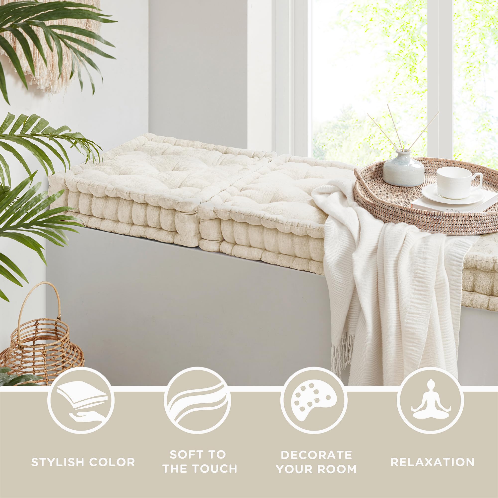 Codi INNA Meditation Floor Pillow, Large Pillows Seating for Adults, Tufted Thick Cushion for Yoga Living Room Sitting, Inna Ivory White 2 Pack - Image 4