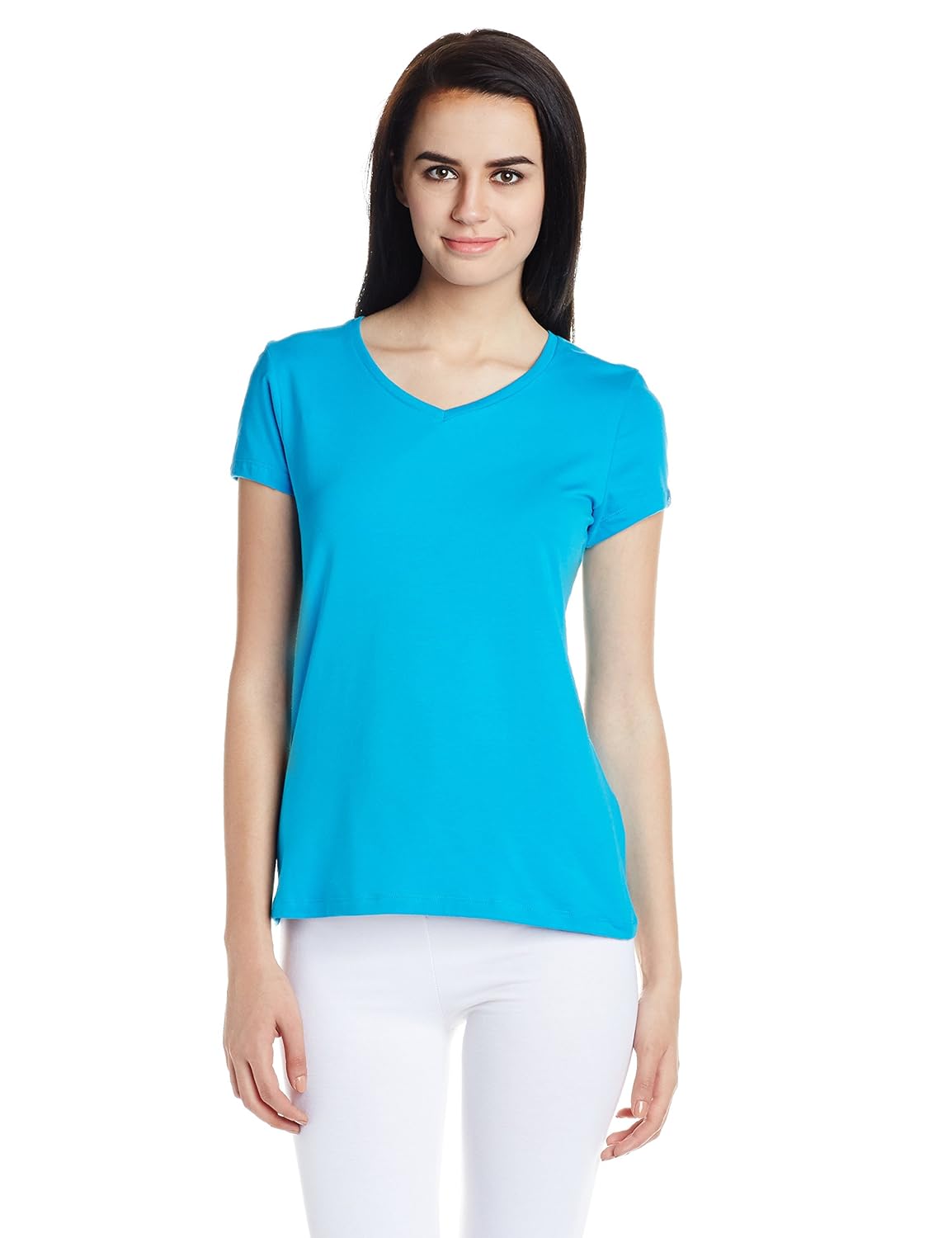 jockey women's cotton v-neck tee (1359-0105-hawoc_turquoise_medium)