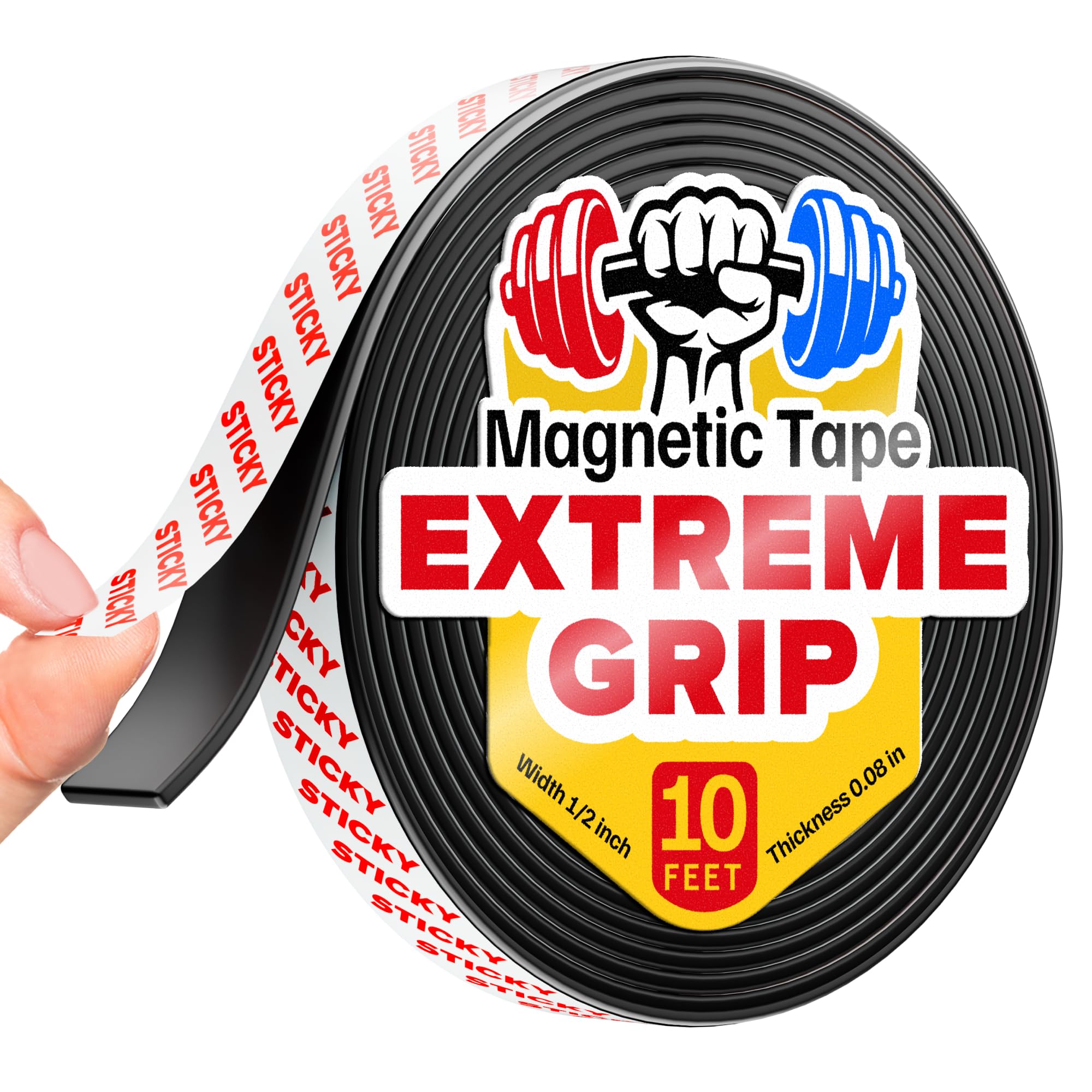Super Sticky Magnetic Tape (10 feet x 0.5 inch) - Stong Magnet Strip with Adhesive Backing for DIY & Crafts - Easy to Cut and Mount on Fridges, Whiteboards & More