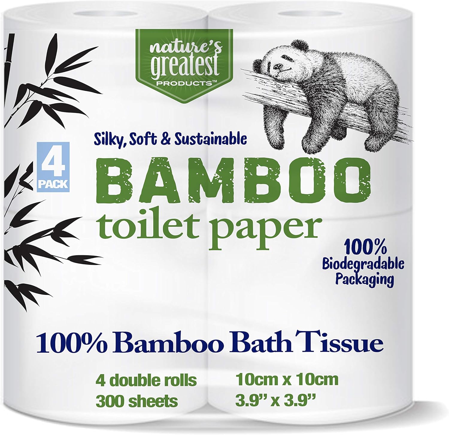 Nature's Greatest, 100% Bamboo & Sugarcane Toilet Paper, 2 Ply, 300 Sheets, 4 Rolls, Packaging May Vary: Health & Personal Care