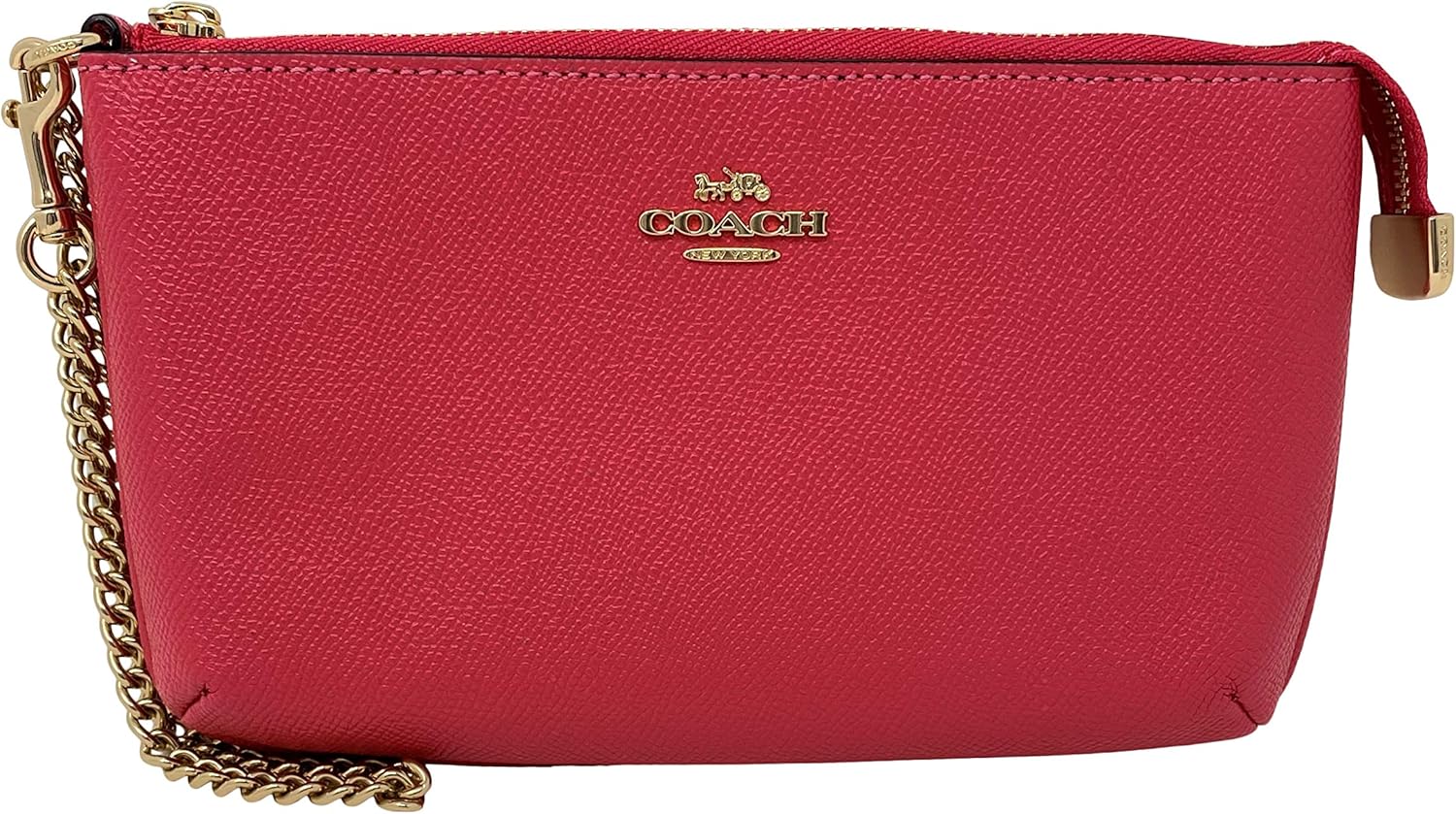 Coach Large Crossgrain Leather Wristlet with Chain Electric Pink 73044