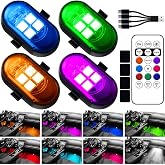 Wireless LED Lights for Car, Rechargeable Interior Car Lights | Remote Control, 8 Colors, 10 Modes, 3 Brightness Levels, USB-C Accent Lights for Car, Truck, Motorcycle &amp; Bike
