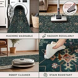 Dark Green Kitchen Rug 10 ft Long - Modern Vintage