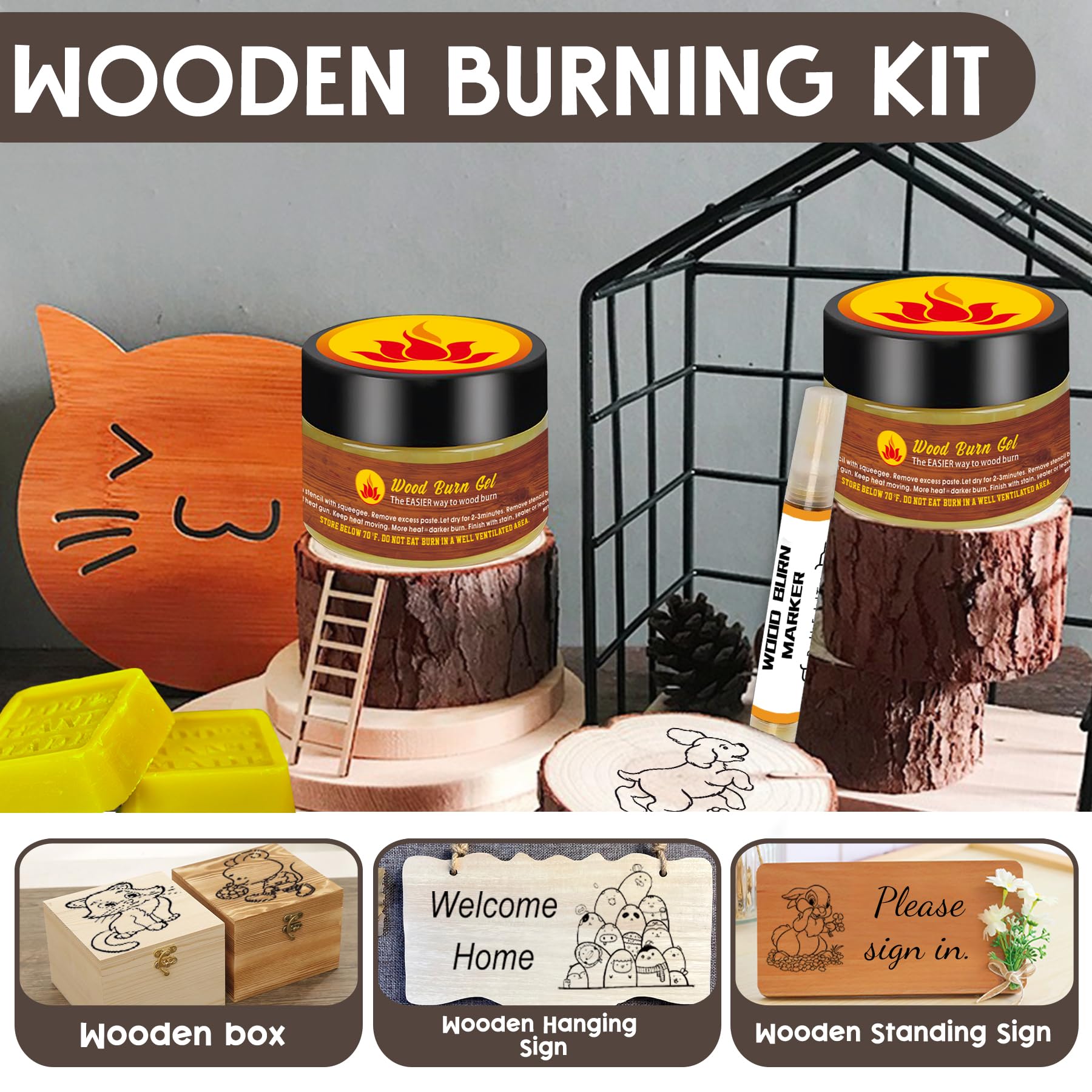 Wood Burn Paste Pen Kit, 4OZ Wooden Burning Gel, Double Sided Wood Burn Marker Kit for DIY Beautiful Wooden Burning in Minutes, Perfect for Beginners Handmade Meaningful Gifts