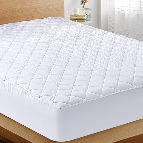 Utopia Bedding Quilted Fitted Mattress Pad, Queen Size, Elastic Fitted Mattress Topper Protector and Cover with Deep Pocket Stretches up to 16 Inches, Machine Washable (White)