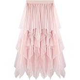 Women Tulle Skirts Layered Tutu Skirt Midi Length Elastic High Waist A Line Skirt