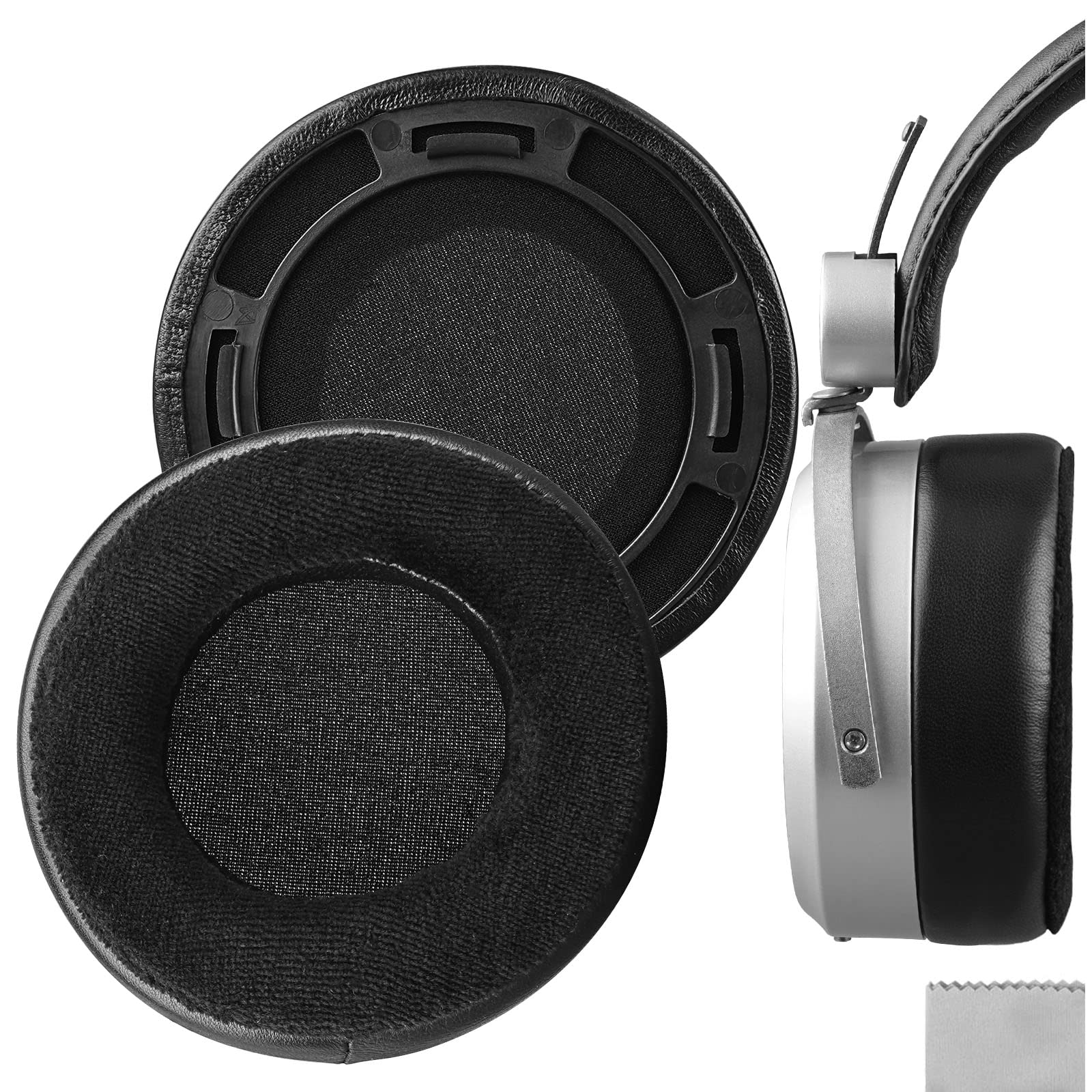 Geekria Elite Sheepskin and Velour Replacement Ear Pads for Hifiman HE 400SE/400/400I/400S, HE 560/560I/500/300/350, SUNDARA Headphones Ear Cushions, Repair Parts (Black)