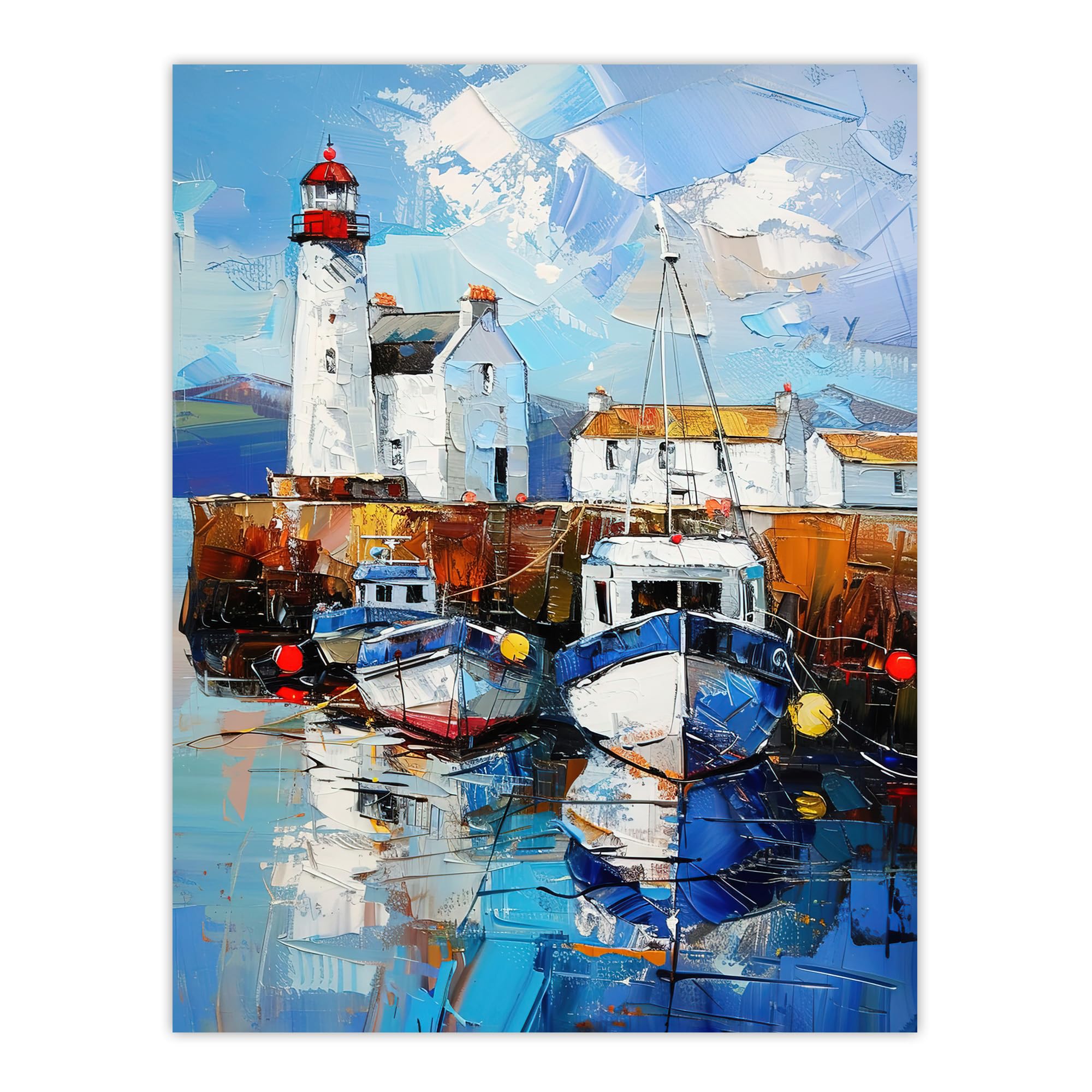 Artery8 Scottish Harbour Oil Painting Lighthouse Rustic Living Room Large Wall Art Poster Print Thick Paper 18X24 Inch