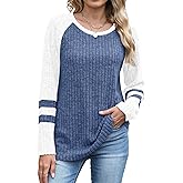 JomeDesign Womens Sweaters Long Sleeve Sweatshirts Color Block Casual Fall Shirts 2025 Trendy S-2XL