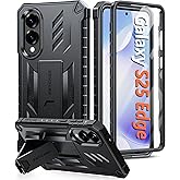 FNTCASE for Samsung Galaxy S25-Edge Case: Military Grade Drop Proof Protection Mobile Cover with Kickstand | Matte Textured Rugged Shockproof TPU | Protective Sturdy Phonecase - Black