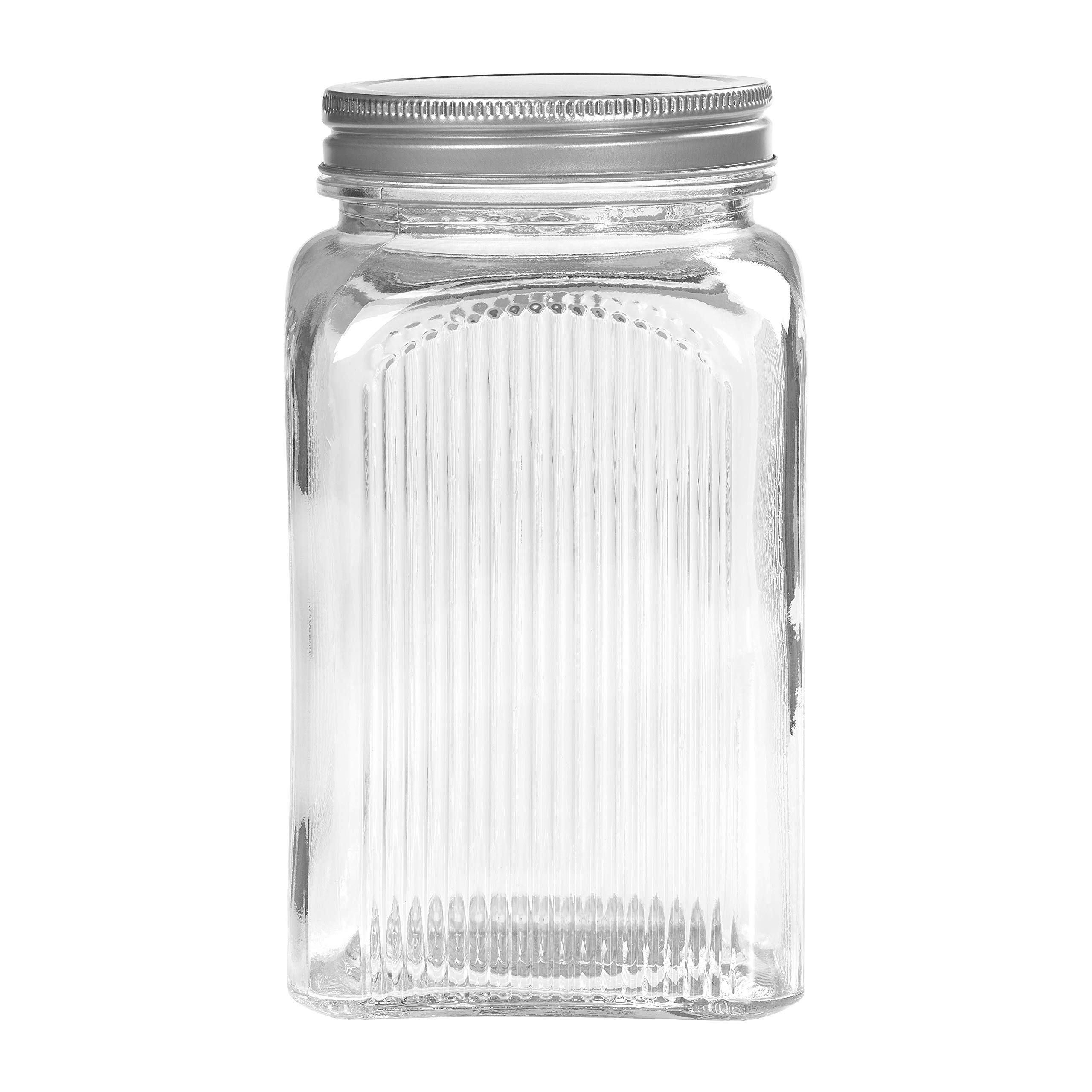 Tala Glass Storage Canister, Clear ribbed glass with a capacity of 1250 ml, With screw cap lid, ideal for storing a wide range of foods