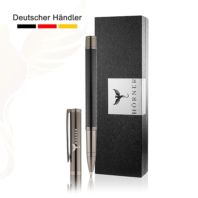 HÖRNER CARBONEO - Hochwertiger Carbon Tintenroller I Schwarz aus Metall I in edler Geschenkbox