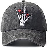 MANMESH HATT Skeleton Hands Hats for Men Women, Funny Adjustable Heart Decor Halloween Embroidered Baseball Cap