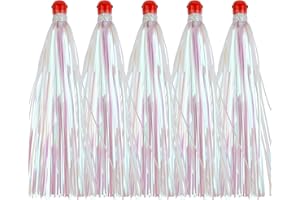 SILANON Mylar Flash Teaser Tails Fishing Bucktail Lures - Weighted Jig Heads 0.35oz Trolling Skirts for Saltwater Ballyhoo Strip Baits