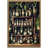 Vintage Apothecary Canvas Wall Art Print Dark Academia Witch Kitchen Decor, Antique Bottles & Herbs Gothic Cottagecore Aesthetic Poster for Living Room, Office, or Study Farmhouse Decor(12