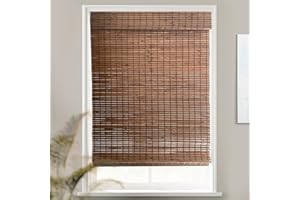 MOOD Custom Bamboo Shades | Rustic | Cordless Bamboo Roman Shades for Windows and Doors (Natural Woven) | Rustic Walnut (Great Privacy) | 70" W X 60" H