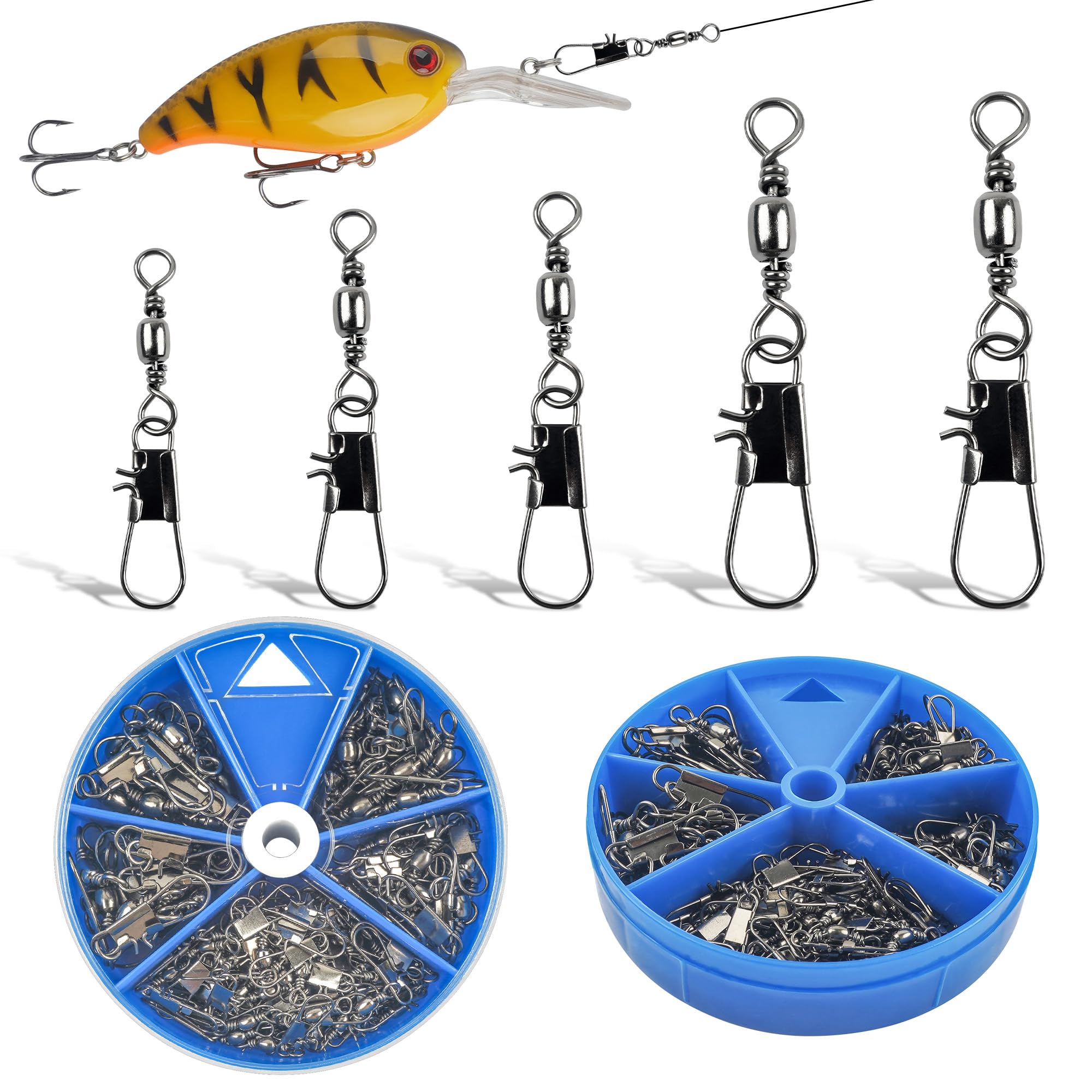 Barrel Swivel Snap Kit - 100pcs Barrel Swivels with Safety Snaps High Strength Fishing Quick Connect Snap Swivels Sea Fishing Tackle Accessories Box Kit(Barrel Swivel+Interlock Snaps)