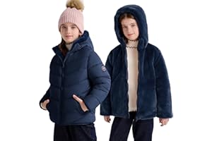 maoo garden Girls Winter Reversible Puffer Jacket Kids Heavyweight Faux-Down Fuzzy Fleece Lined Water-Resistant Coat
