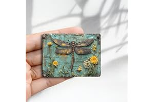 Vintage Fridge Magnet Dragonfly Design-（2.3x3.1） inch Acrylic Round Refrigerator Sticker Retro Decor Gift Perfect Size for Fr