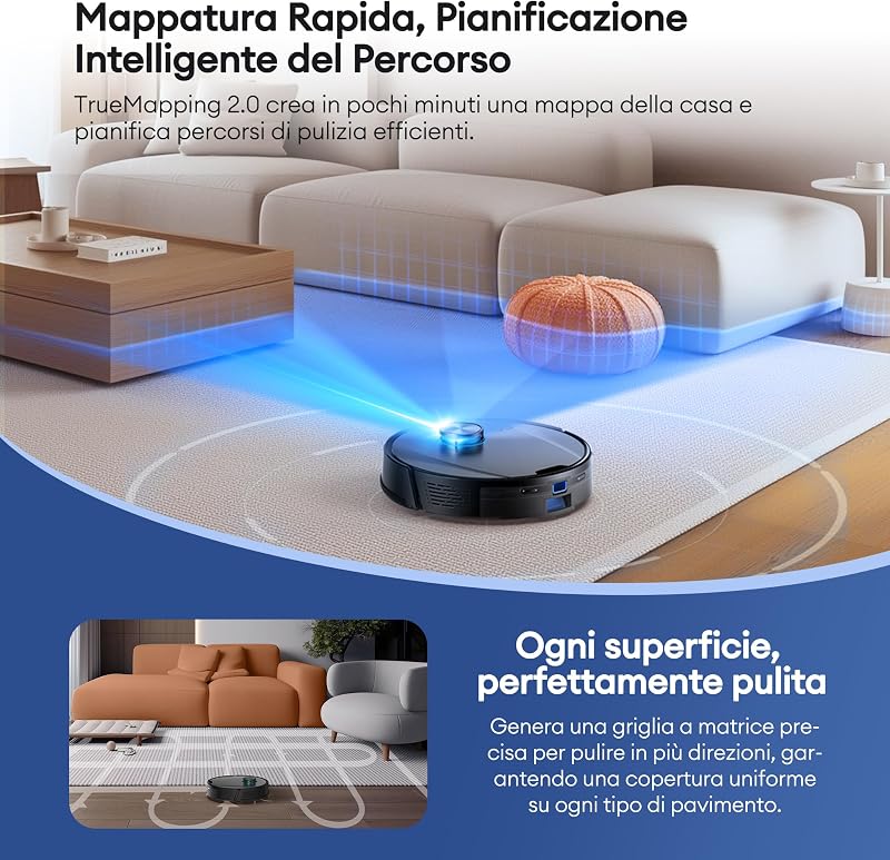 T20Pro+ Robot Aspirapolvere Lavapavimenti con Mappatura 10000Pa, 200Min, Autosvuotamento 3.5L, Navigazione LiDAR Rilevamento Ostacoli, Aspirapolvere Robot Lavapavimenti e Controllo App/Alexa