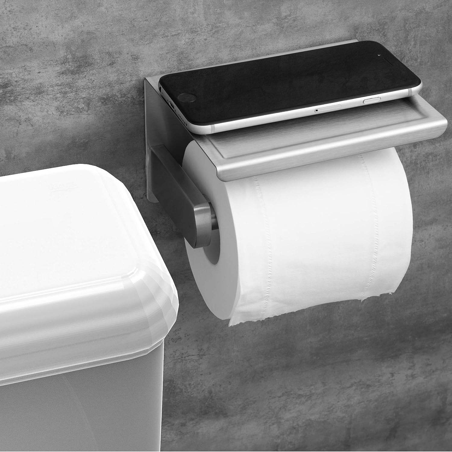 Polarduck Toilet Roll Holder, Self Adhesive Toilet Paper Roll Holder with Shelf, Wall Mounted Without Drilling, Polished Stainless Steel: Home & Kitchen
