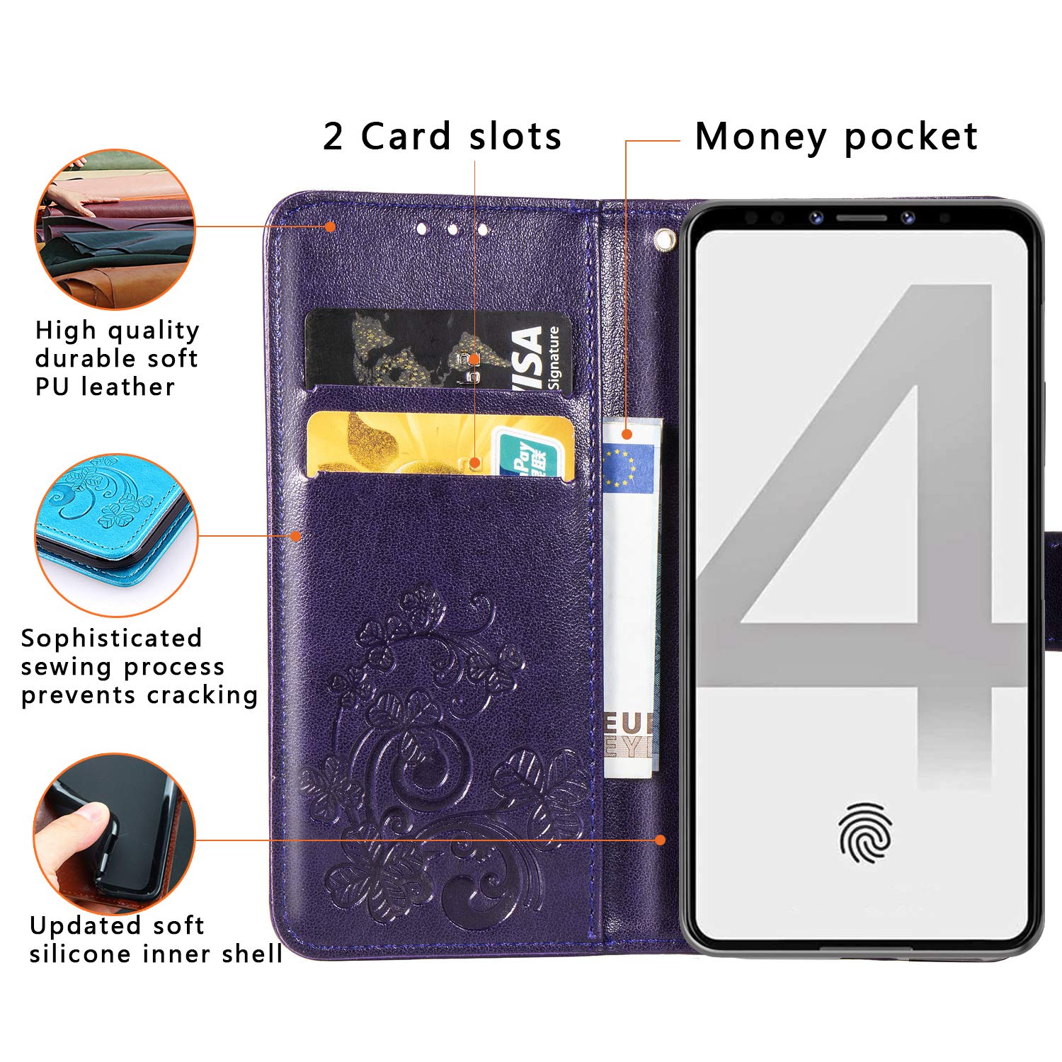 Halnziye for Google Pixel 4 Case - Magnetic Closure Soft TPU Flip Leather Wallet Phone Case with Kickstand Card Slots Designed for Google Pixel 4 Case Cover (Purple)