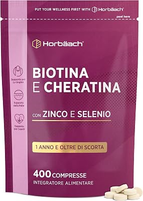 Biotina Cheratina e Zinco per Capelli - +1 Anno di Scorta - 400 Compresse